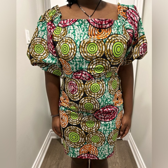 Colourful Ankara Puffy Sleeve Dress - Picture 8 of 16